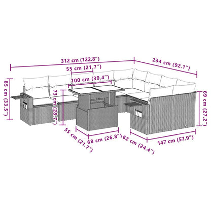Set Divano Giardino 10 pz con Cuscini Grigio Chiaro Polyrattan | homemem39