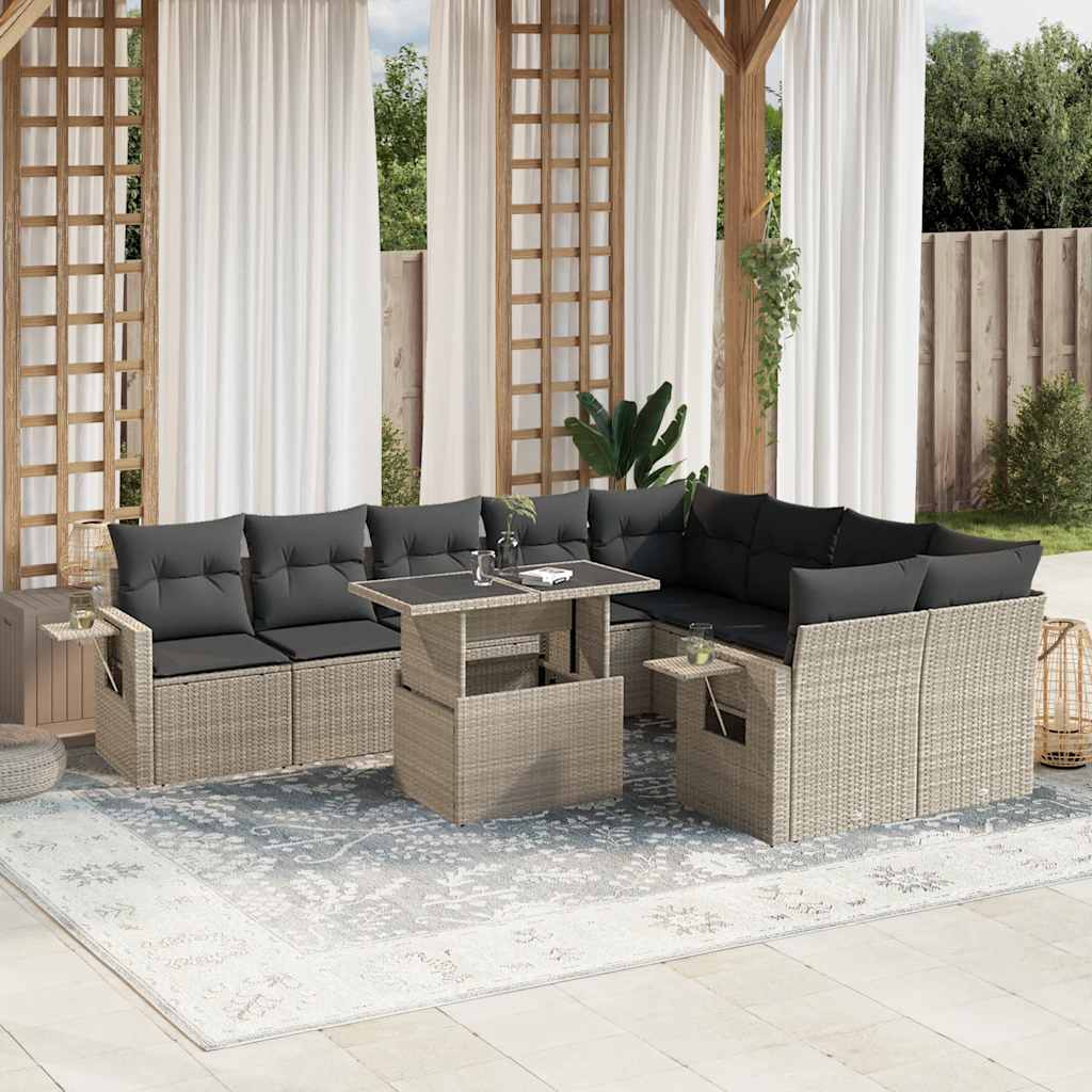 Set Divano Giardino 10 pz con Cuscini Grigio Chiaro Polyrattan - homemem39
