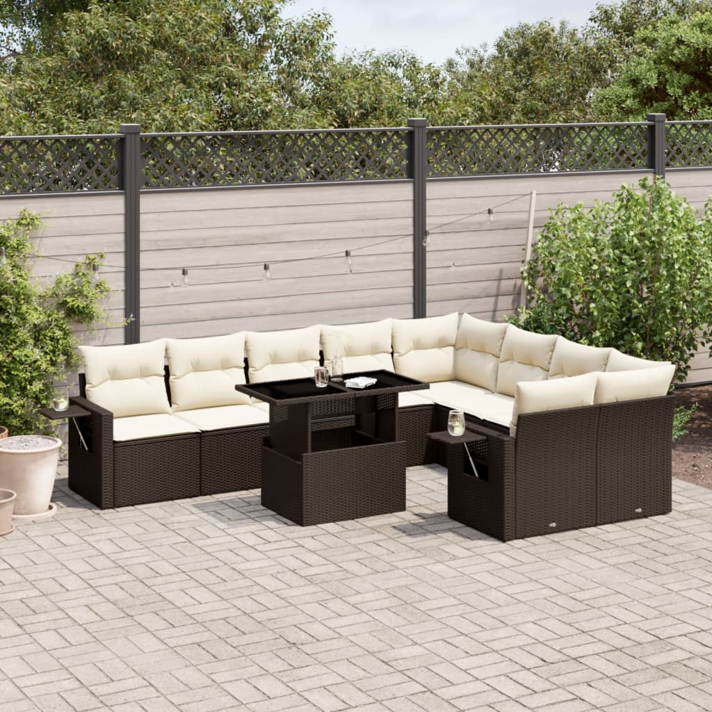 Set Divani da Giardino 10pz con Cuscini in Polyrattan Marrone - homemem39