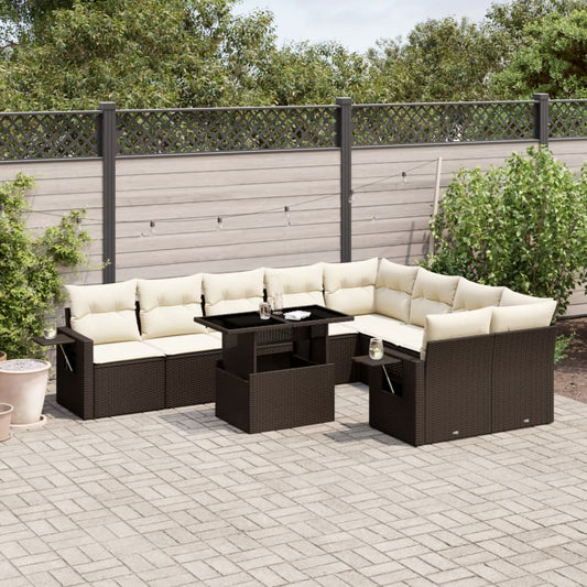 Set Divani da Giardino 10pz con Cuscini in Polyrattan Marrone - homemem39