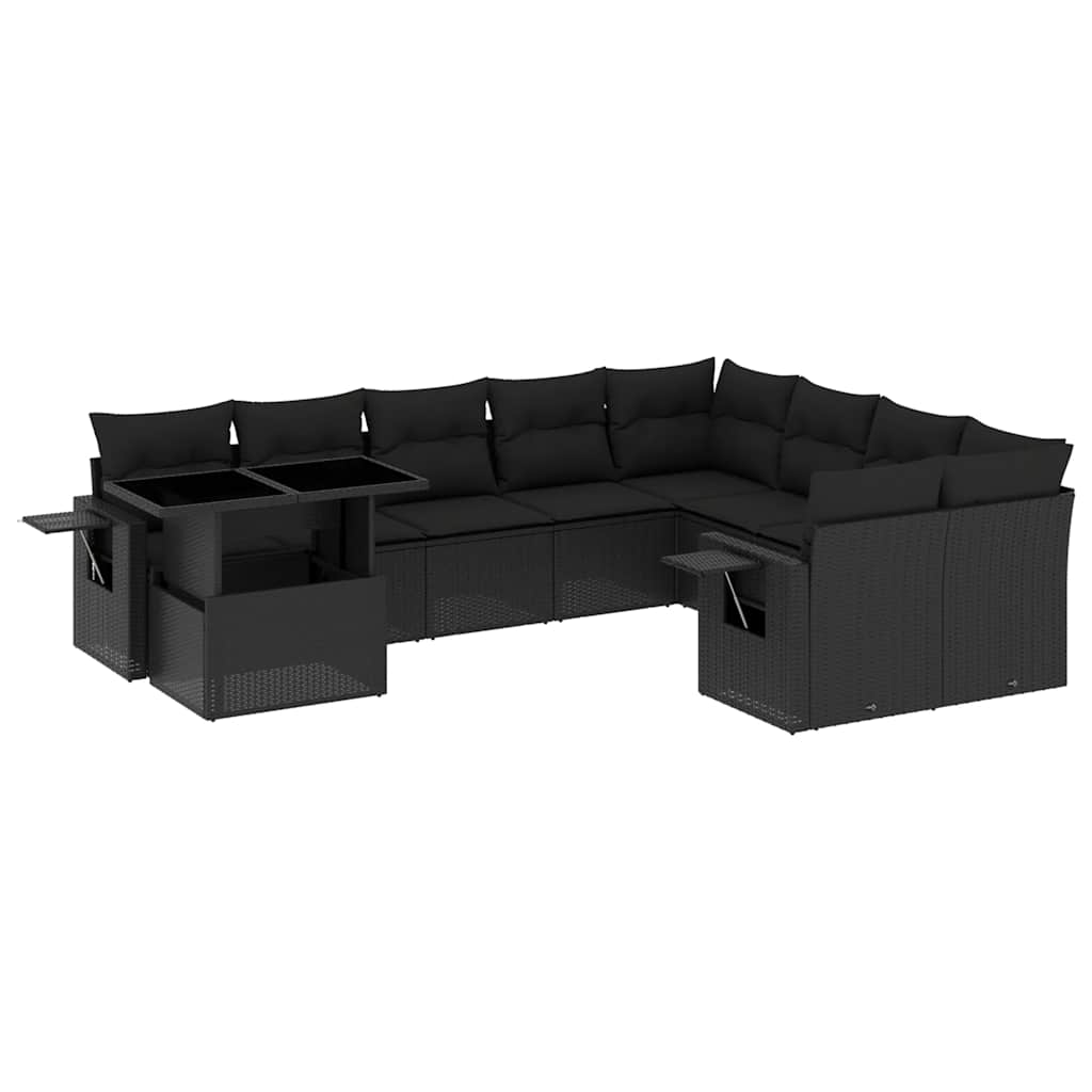 Set Divani da Giardino 10pz con Cuscini in Polyrattan Nero - homemem39