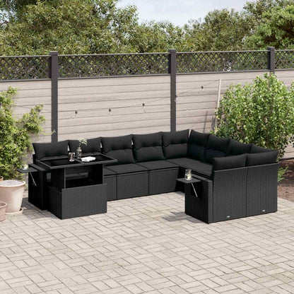 Set Divani da Giardino 10pz con Cuscini in Polyrattan Nero | homemem39