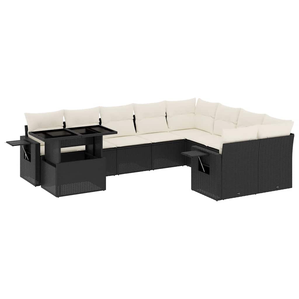 Set Divani da Giardino 10pz con Cuscini in Polyrattan Nero | homemem39