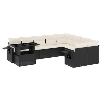 Set Divani da Giardino 10pz con Cuscini in Polyrattan Nero | homemem39