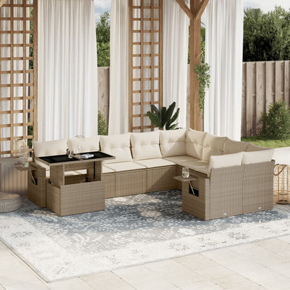 Set Divano da Giardino 10 pz con Cuscini Beige in Polyrattan - homemem39