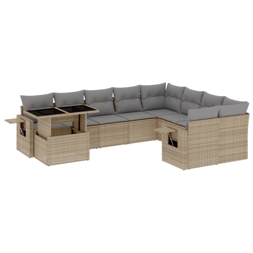 Set Divano da Giardino 10 pz con Cuscini Beige in Polyrattan - homemem39