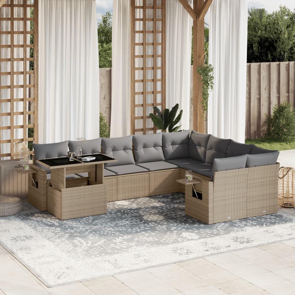 Set Divano da Giardino 10 pz con Cuscini Beige in Polyrattan - homemem39