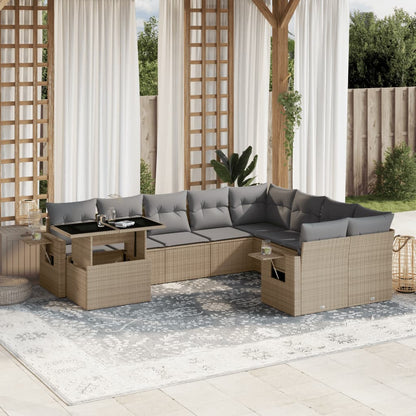 Set Divano da Giardino 10 pz con Cuscini Beige in Polyrattan - homemem39