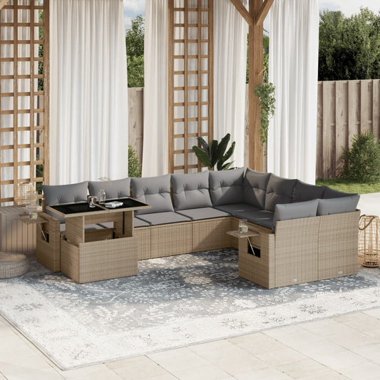 Set Divano da Giardino 10 pz con Cuscini Beige in Polyrattan - homemem39
