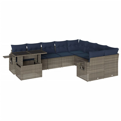 Set Divani da Giardino 10 pz con Cuscini Grigio in Polyrattan | homemem39