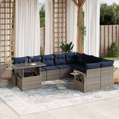 Set Divani da Giardino 10 pz con Cuscini Grigio in Polyrattan | homemem39