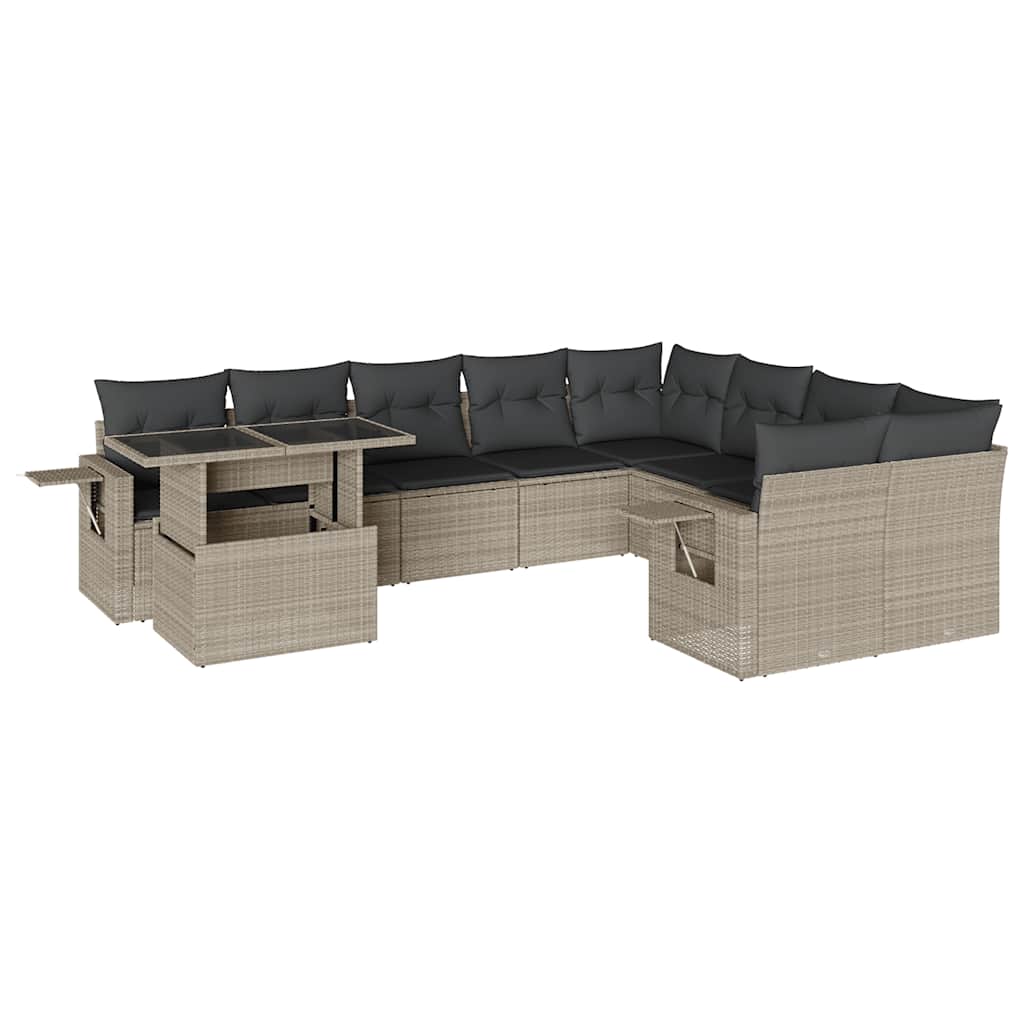 Set Divano Giardino 10 pz con Cuscini Grigio Chiaro Polyrattan - homemem39