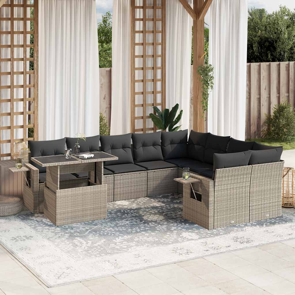 Set Divano Giardino 10 pz con Cuscini Grigio Chiaro Polyrattan - homemem39