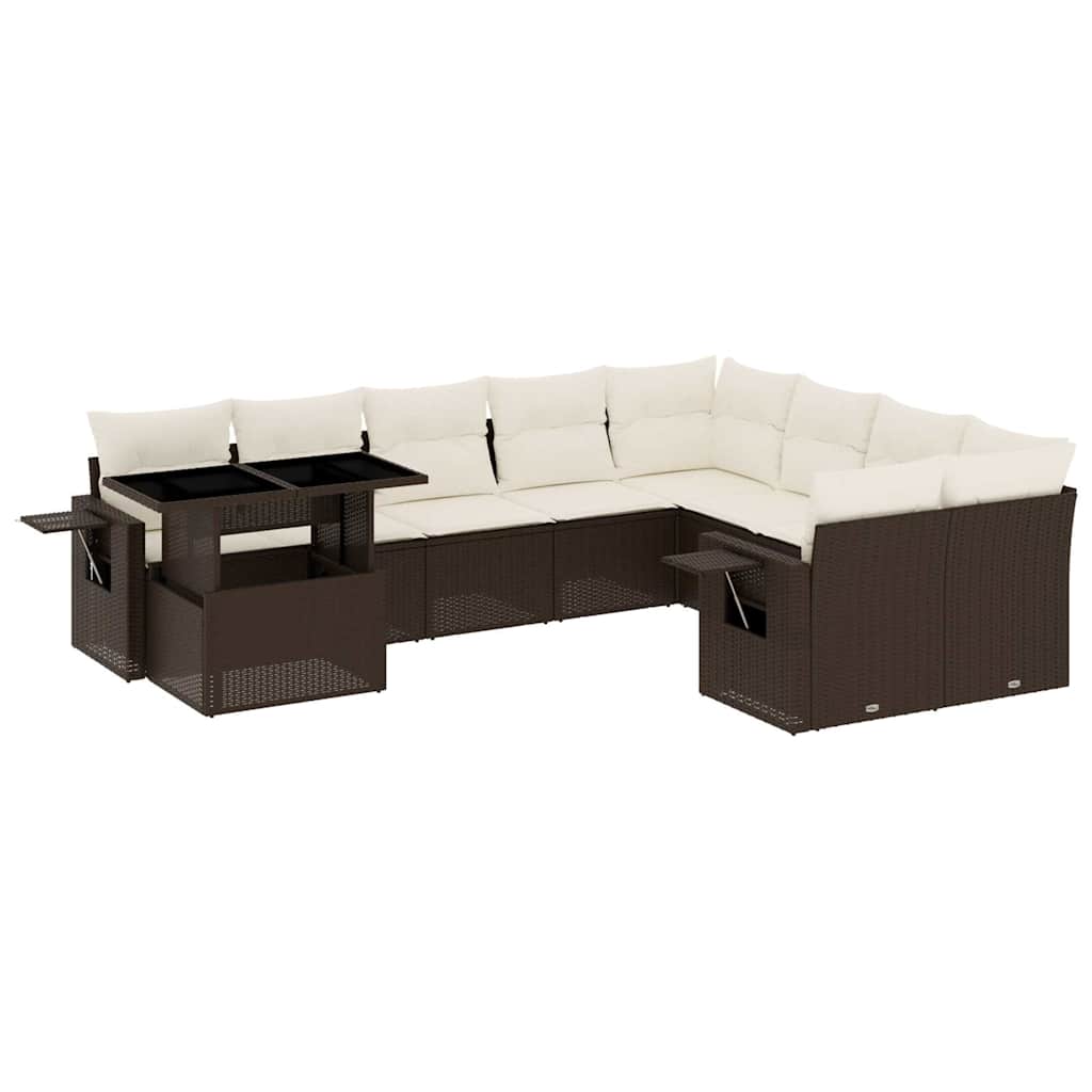 Set Divani da Giardino 10pz con Cuscini in Polyrattan Marrone - homemem39