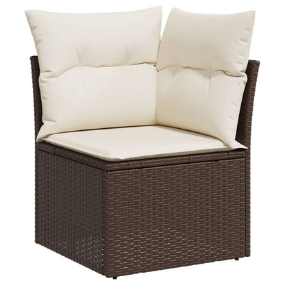 Set Divani da Giardino 10pz con Cuscini in Polyrattan Marrone