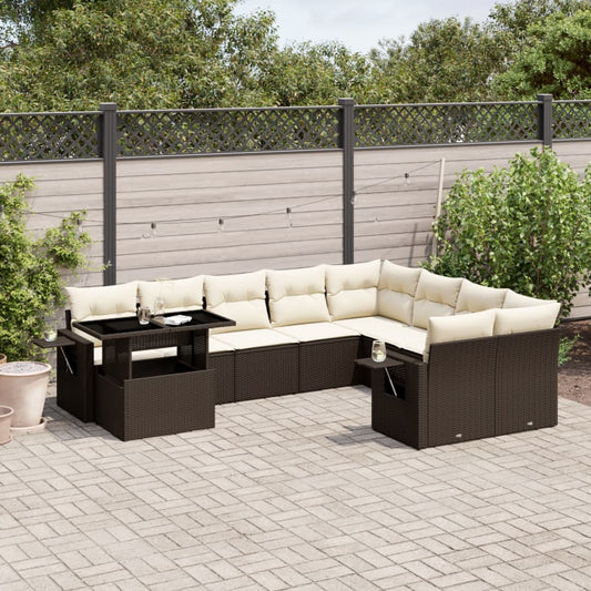 Set Divani da Giardino 10pz con Cuscini in Polyrattan Marrone