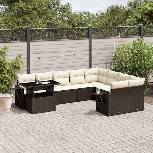 Set Divani da Giardino 10pz con Cuscini in Polyrattan Marrone - homemem39