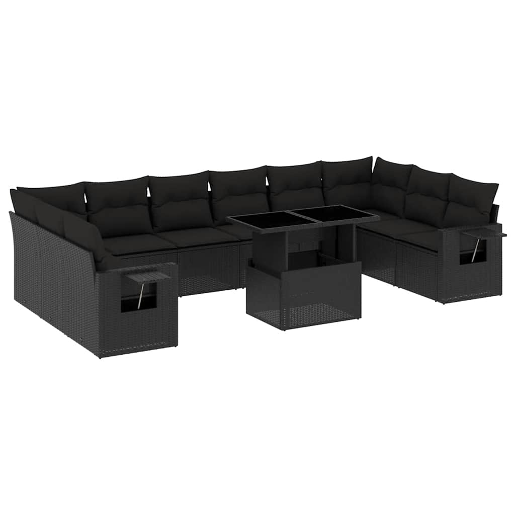 Set Divani da Giardino 11 pz con Cuscini in Polyrattan Nero - homemem39