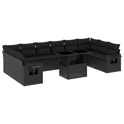 Set Divani da Giardino 11 pz con Cuscini in Polyrattan Nero - homemem39