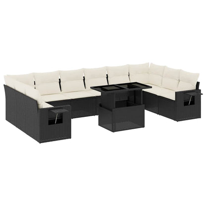 Set Divani da Giardino 11 pz con Cuscini in Polyrattan Nero