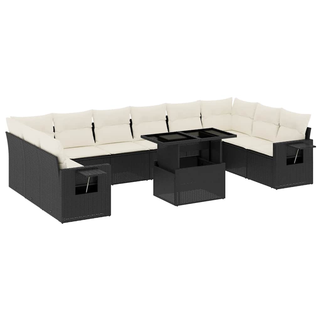 Set Divani da Giardino 11 pz con Cuscini in Polyrattan Nero - homemem39