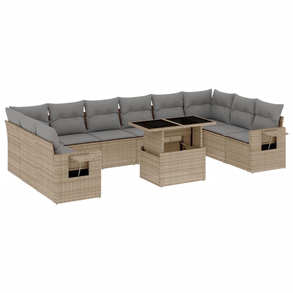 Set Divani da Giardino 11 pz con Cuscini Beige in Polyrattan