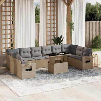 Set Divani da Giardino 11 pz con Cuscini Beige in Polyrattan - homemem39