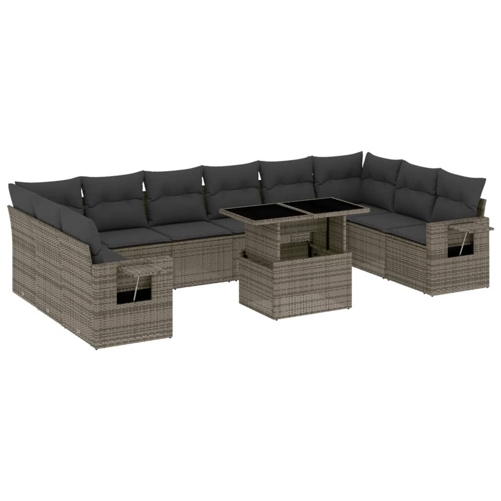 Set Divani da Giardino 11 pz con Cuscini in Polyrattan Grigio - homemem39