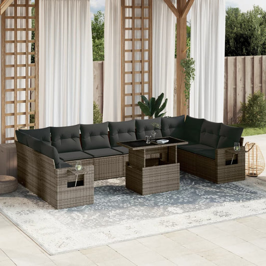 Set Divani da Giardino 11 pz con Cuscini in Polyrattan Grigio - homemem39
