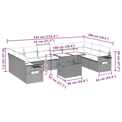 Set Divani da Giardino 11 pz con Cuscini in Polyrattan Grigio | homemem39