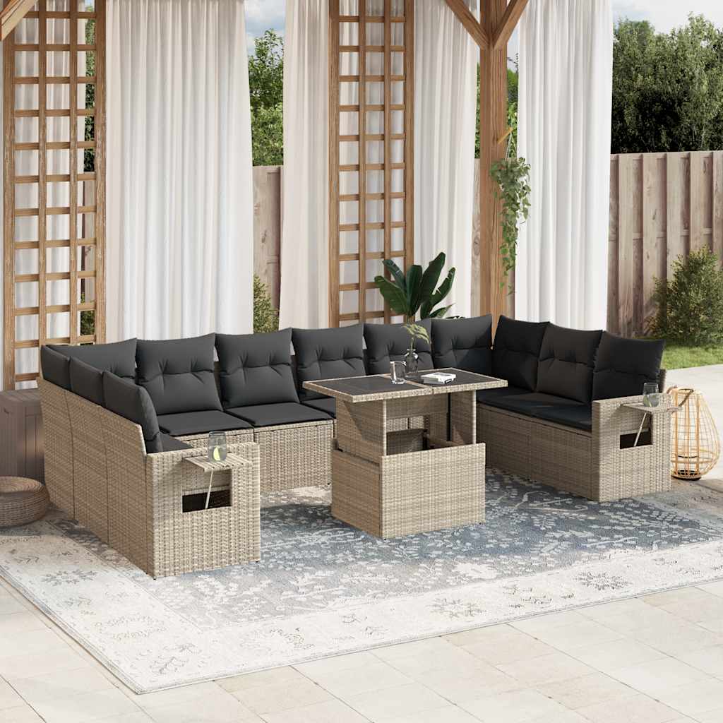 Set Divani da Giardino 11 pz con Cuscini in Polyrattan Grigio - homemem39