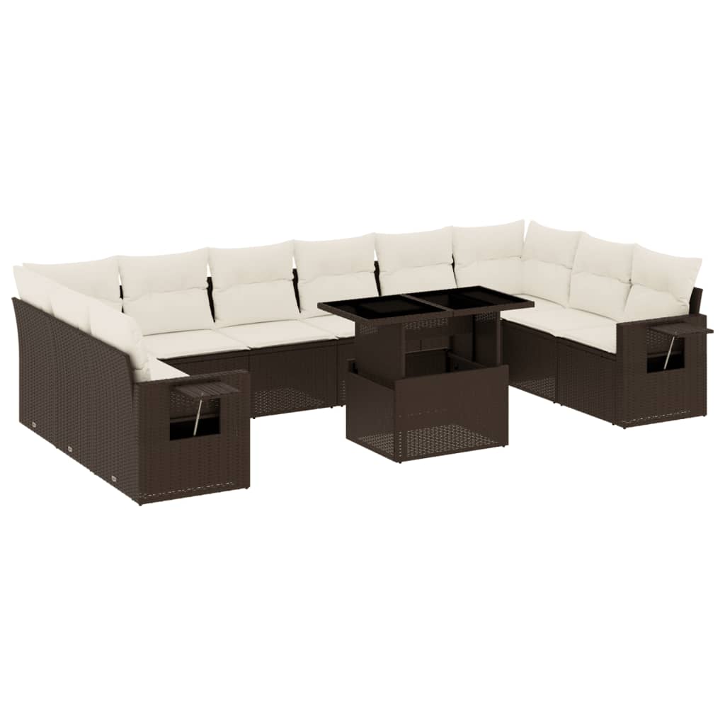Set Divani da Giardino 11 pz con Cuscini Polyrattan Marrone