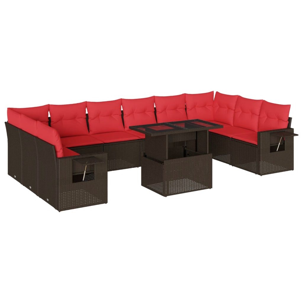 Set Divani da Giardino 11 pz con Cuscini Marrone in Polyrattan