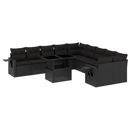 Set Divani da Giardino 11 pz con Cuscini in Polyrattan Nero - homemem39