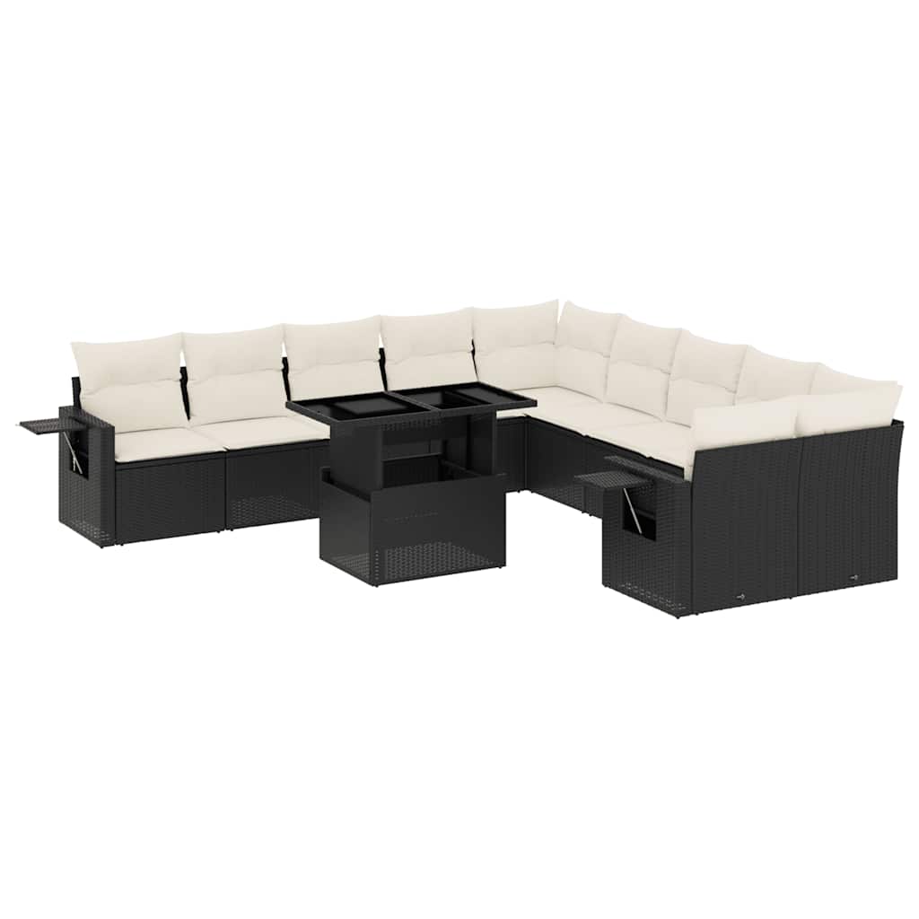 Set Divani da Giardino 11 pz con Cuscini in Polyrattan Nero - homemem39