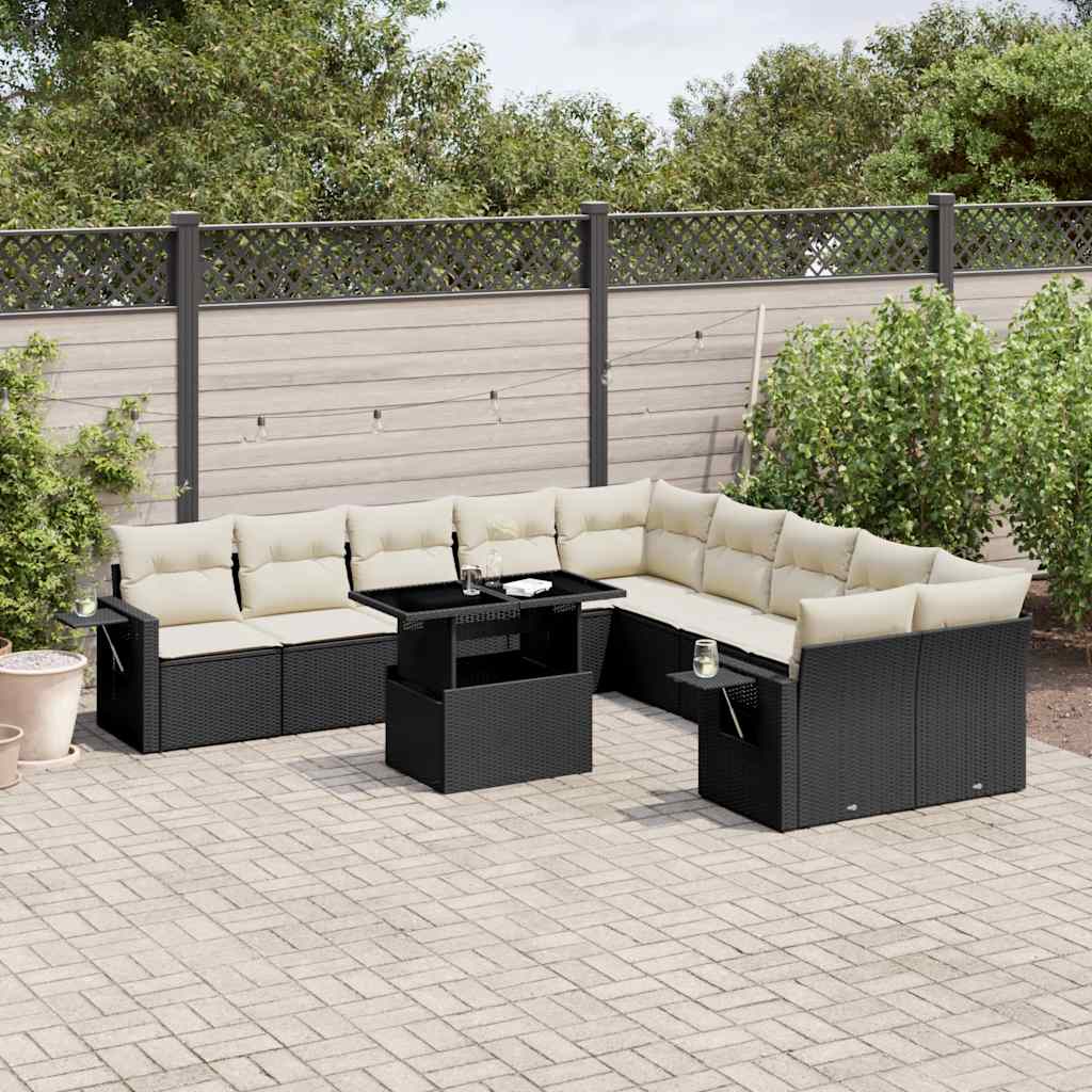 Set Divani da Giardino 11 pz con Cuscini in Polyrattan Nero | homemem39