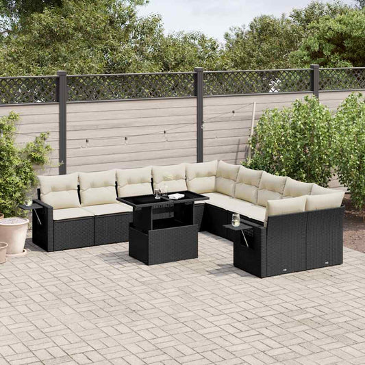Set Divani da Giardino 11 pz con Cuscini in Polyrattan Nero | homemem39