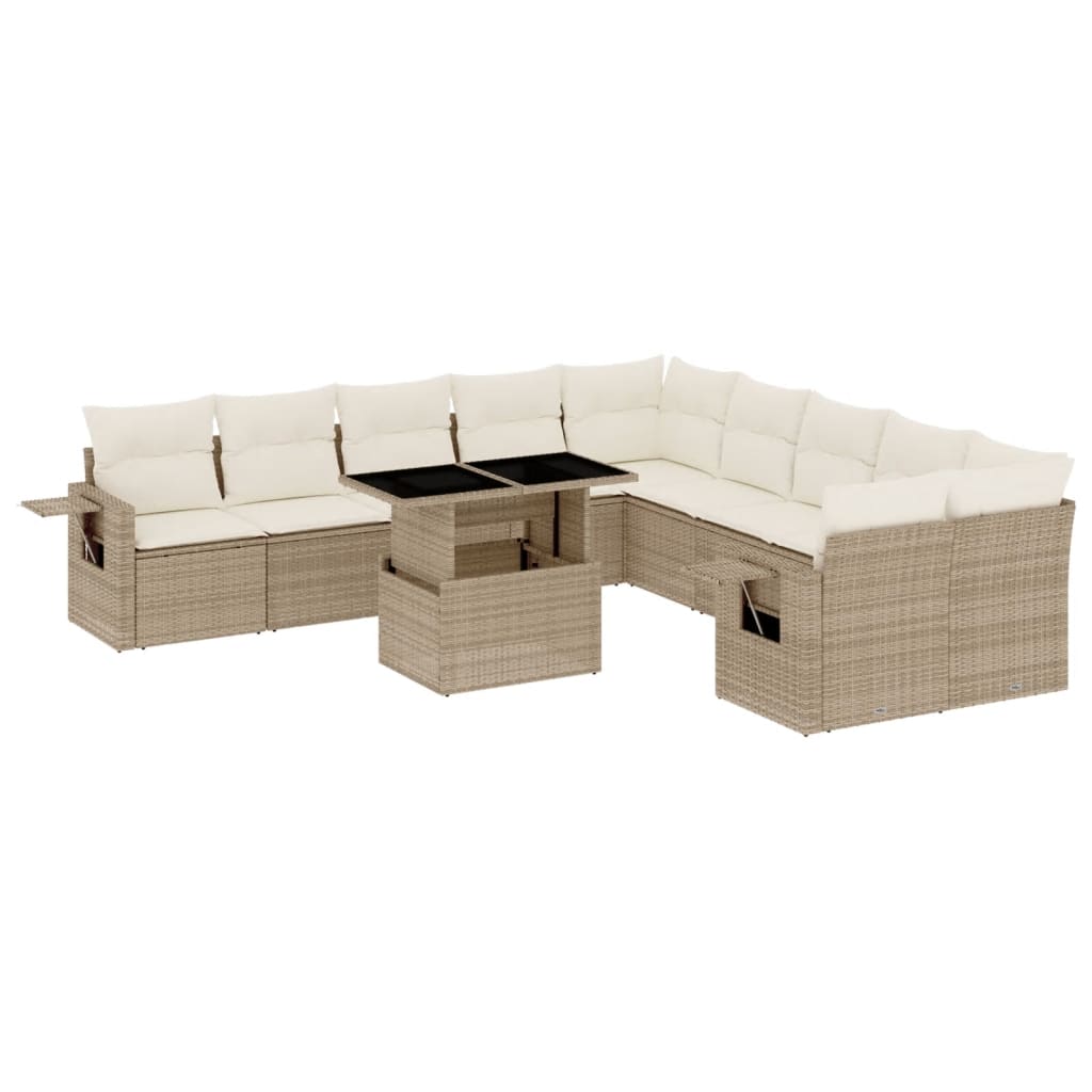 Set Divani da Giardino 11 pz con Cuscini Beige in Polyrattan - homemem39