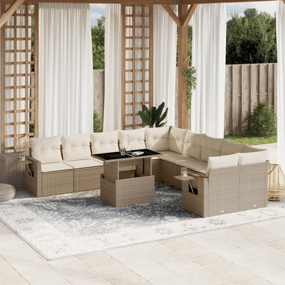 Set Divani da Giardino 11 pz con Cuscini Beige in Polyrattan - homemem39