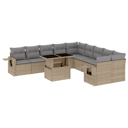 Set Divani da Giardino 11 pz con Cuscini Beige in Polyrattan - homemem39