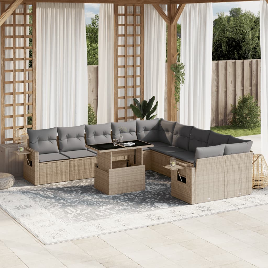 Set Divani da Giardino 11 pz con Cuscini Beige in Polyrattan - homemem39