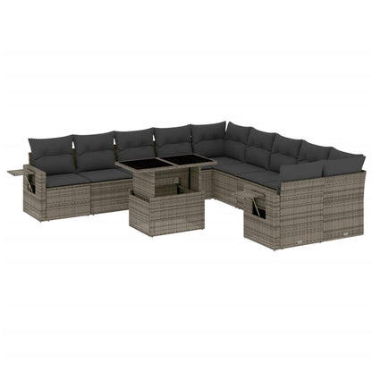 Set Divani da Giardino 11 pz con Cuscini in Polyrattan Grigio