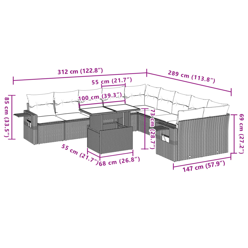 Set Divani da Giardino 11 pz con Cuscini in Polyrattan Grigio | homemem39