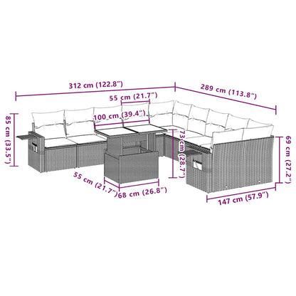 Set Divani da Giardino 11 pz con Cuscini in Polyrattan Grigio | homemem39