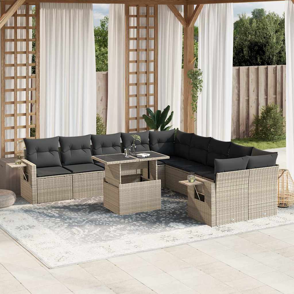 Set Divani da Giardino 11 pz con Cuscini in Polyrattan Grigio