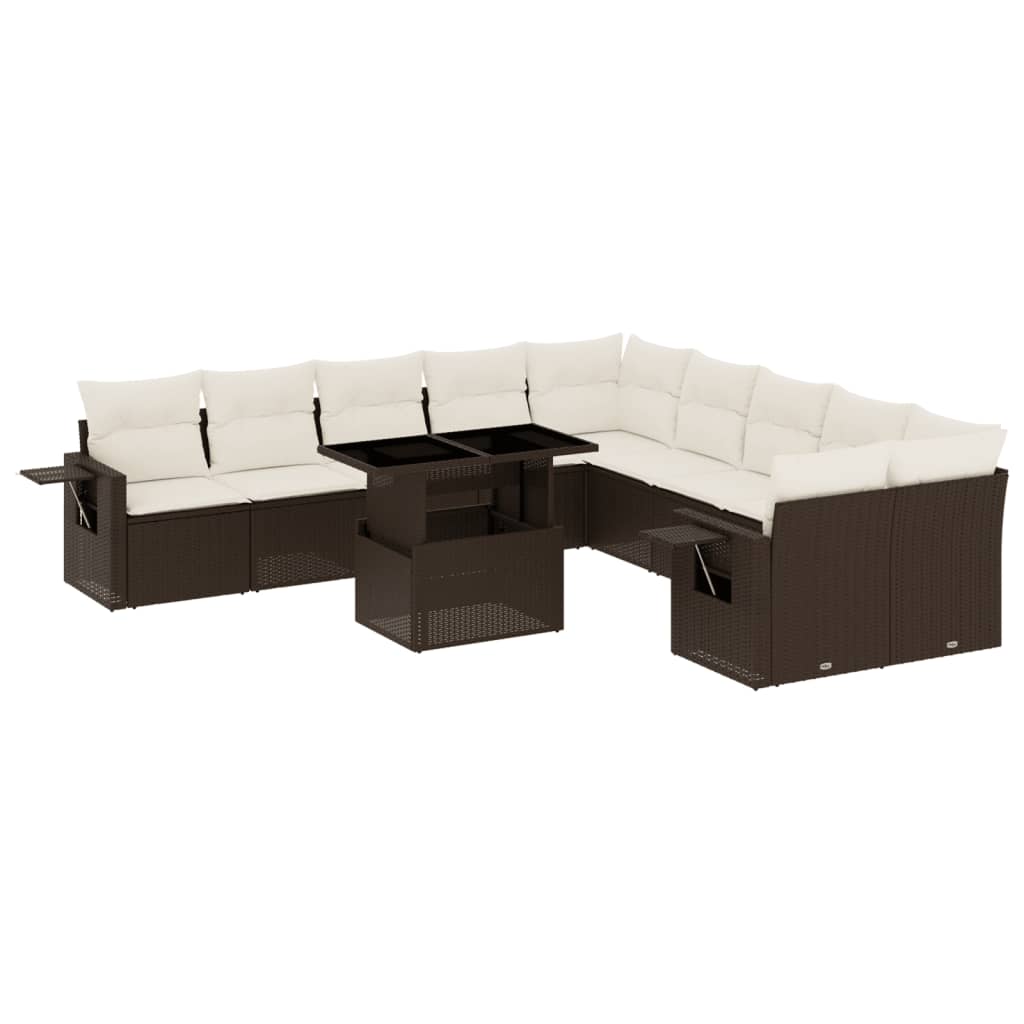 Set Divani da Giardino 11 pz con Cuscini Polyrattan Marrone - homemem39
