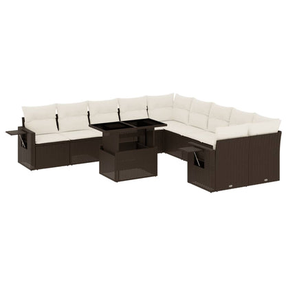 Set Divani da Giardino 11 pz con Cuscini Polyrattan Marrone - homemem39