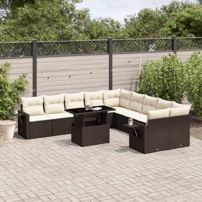 Set Divani da Giardino 11 pz con Cuscini Polyrattan Marrone - homemem39