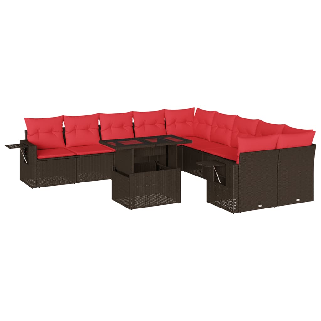 Set Divani da Giardino 11 pz con Cuscini Marrone in Polyrattan