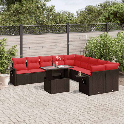 Set Divani da Giardino 11 pz con Cuscini Marrone in Polyrattan